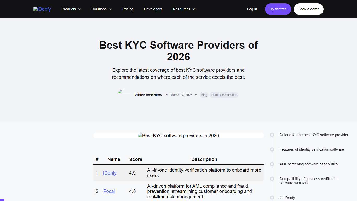 Best KYC Software Providers 2026 - iDenfy
